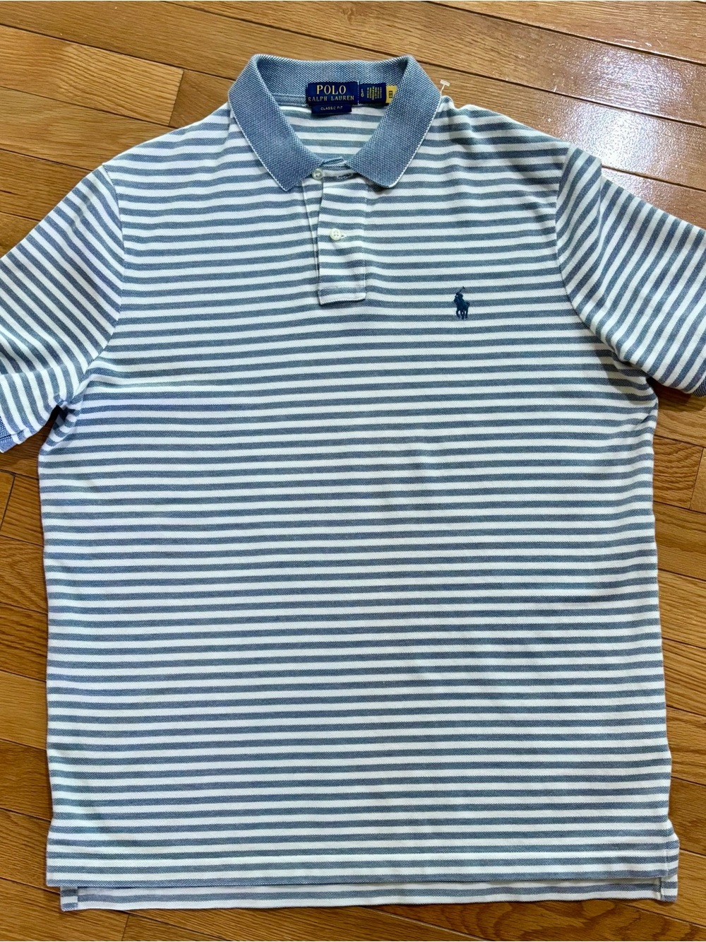 Polo Ralph Lauren Men's L Blue White Striped Classic Fit Cotton Polo Shirt
